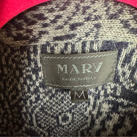 Mary made in Italy wool blend cardigan cowl neck sweater navy & gray medium - Picture 4 of 9